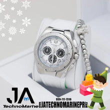 Cargar imagen en el visor de la galería, Technomarine 45mm Cruise Steel Silver Case Chronograph Men&#39;s Watch Correa Blanca Y Verde Neon
