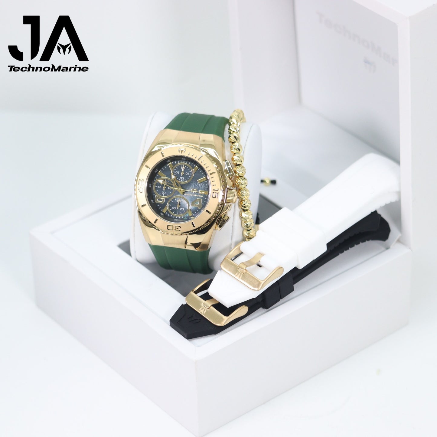 New Modelo 2025  TechnoMarine Cruise Original Men's Watch w/ Mother of Pearl Dial 44 mm, Black, Gold Green with Interchangeable Strap