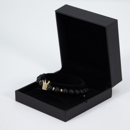 Black Adjustable Men's Bracelet with Golden Pieces