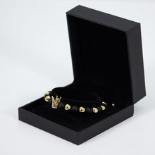 Load image into Gallery viewer, Black and Gold Men&#39;s Bracelet With Crown
