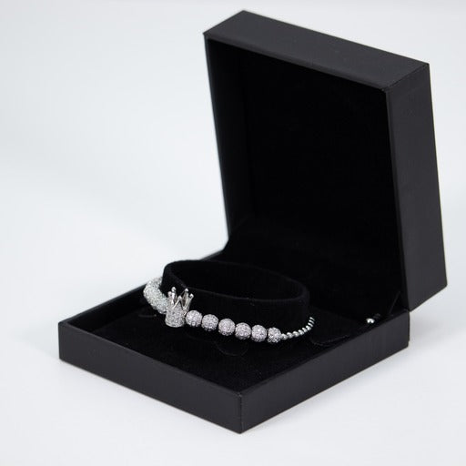 Pulsera Para Hombres Ajustable Plateada Con Corona