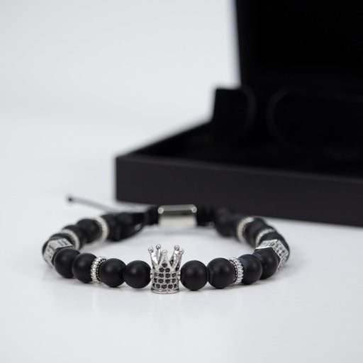 Silver and Black Adjustable Men's Bracelet