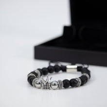 Load image into Gallery viewer, Adjustable Bracelet For Men Black With Silver Crown
