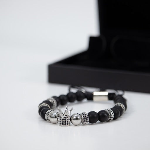 Adjustable Bracelet For Men Black With Silver Crown