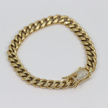 Cargar imagen en el visor de la galería, Pulseras Cubana Stainless Steel Baño 14 k Cierre En zirconia 8mm 8.5
