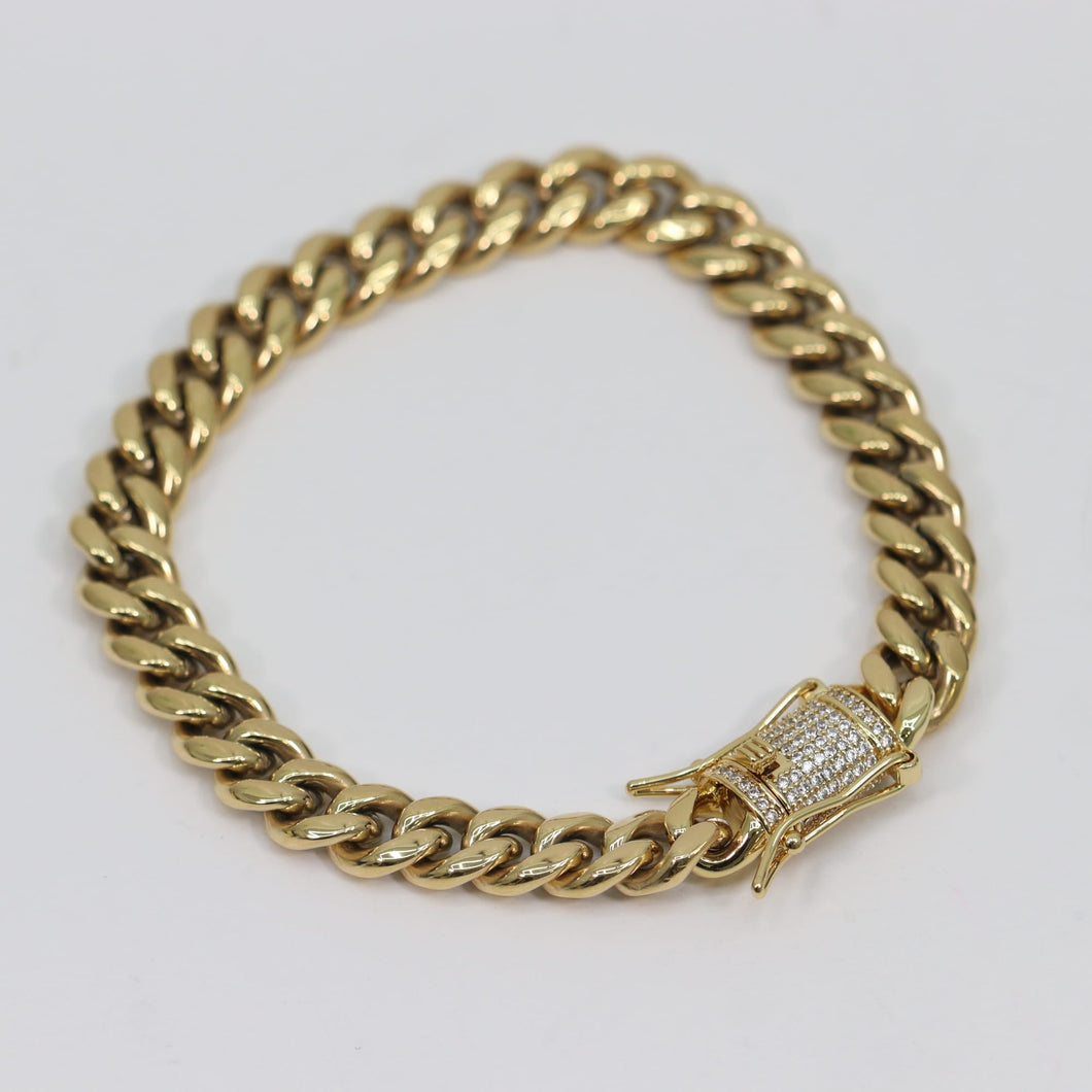 Pulseras Cubana Stainless Steel Baño 14 k Cierre En zirconia 8mm 8.5