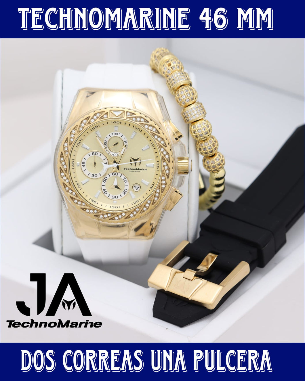 Technomarine Gold & Gold Diamond 46mm Dos Correas