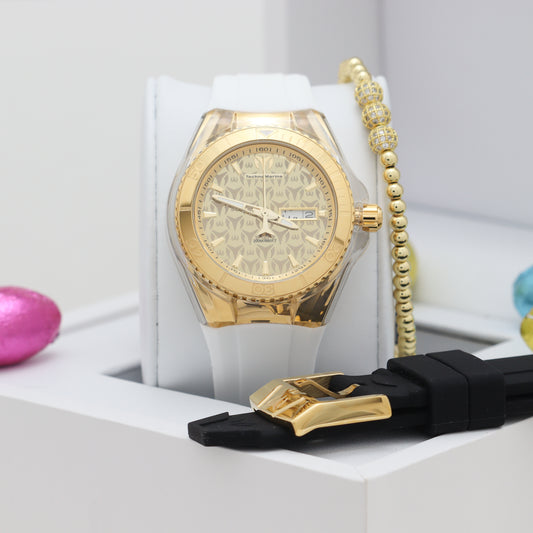 Technomarine Monogram 40 mm con dos correas banca ,Negra Pulsera Gratis