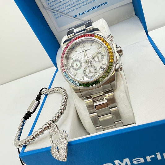 Technomarine Custom Rainbow Mujer Manta Ray Chronograph Quartz White Dial 38 mm