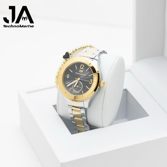 TechnoMarine MoonSun MoonSun Women Watch - 42mm BLACK ,Steel, Gold Una Pulsera