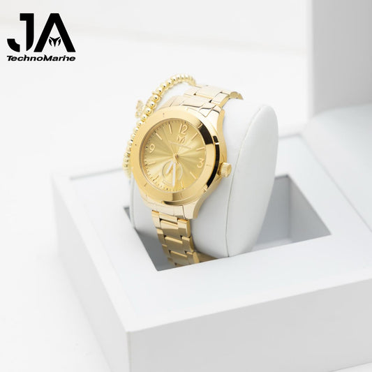 TechnoMarine MoonSun MoonSun Women Watch - 42mm GOLD AND GOLD Steel, Gold Una Pulsera