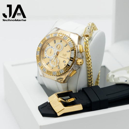 Technomarine Gold And Gold Swiss 46 MM Custom Cruise, Two Straps Two Buckle Custom