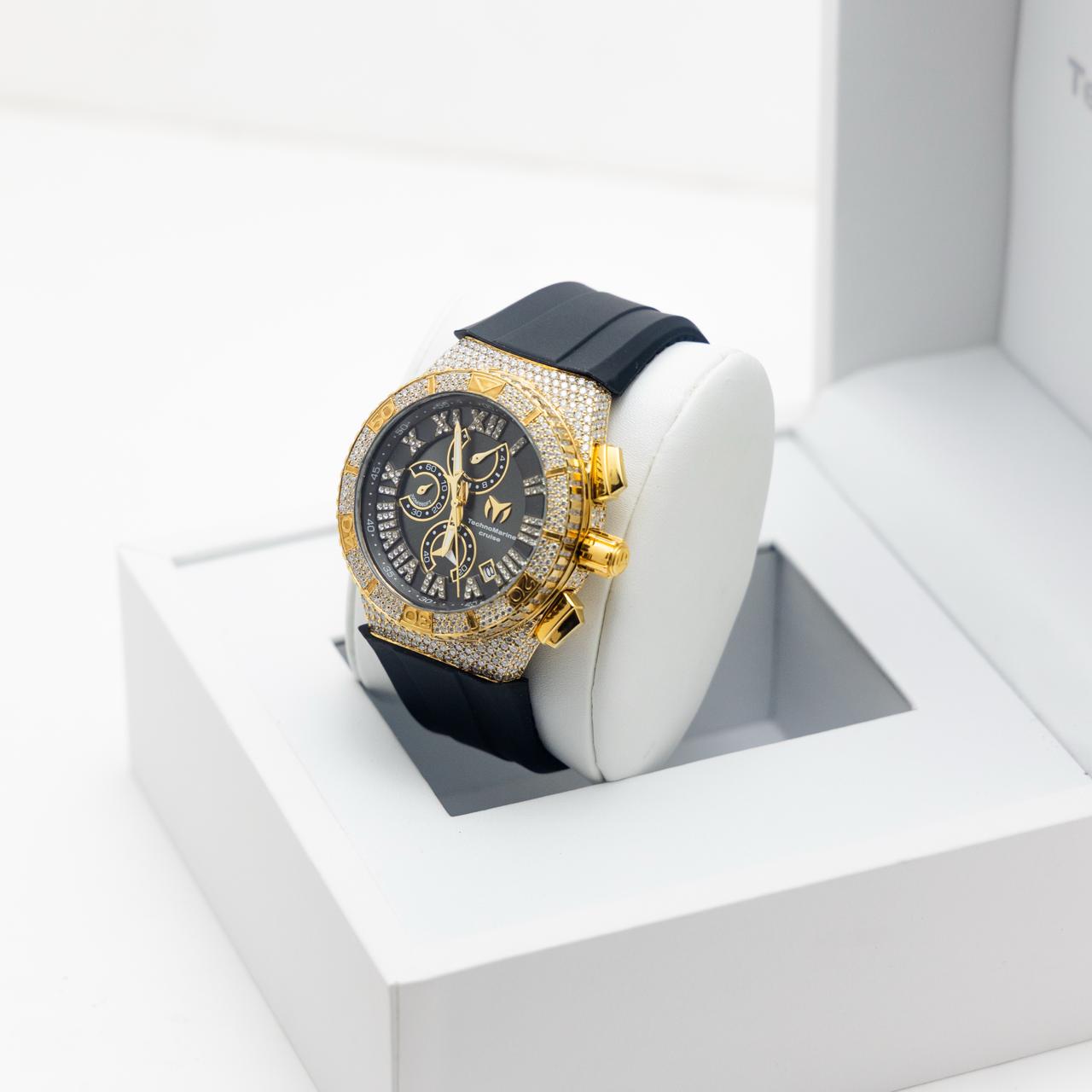 Technomarine Custom Vvs Moissanite Cruise Star gold with black dial,