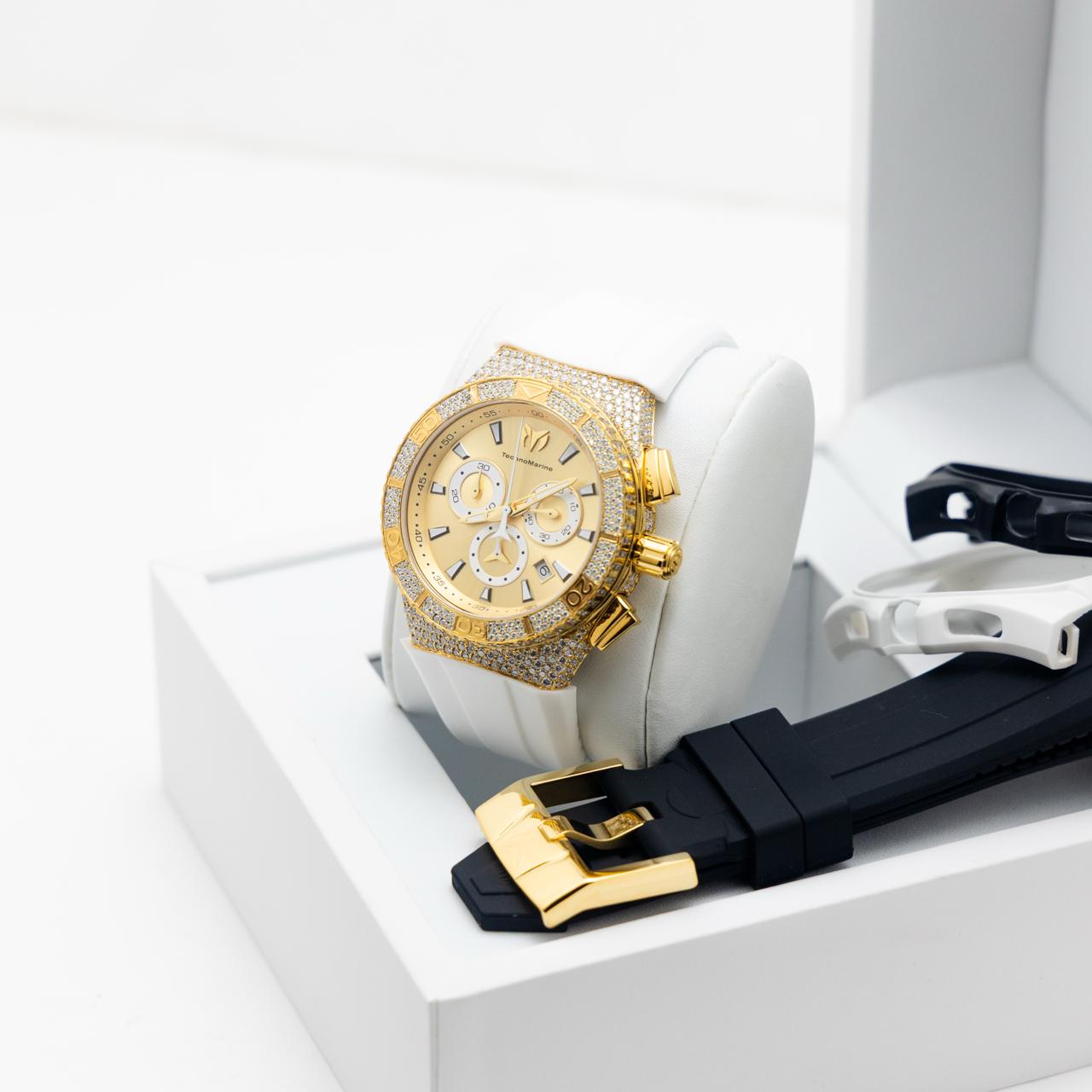 Technomarine Gold And Gold Swiss 46 MM Custom Cruise, Two Straps Two Buckle Custom