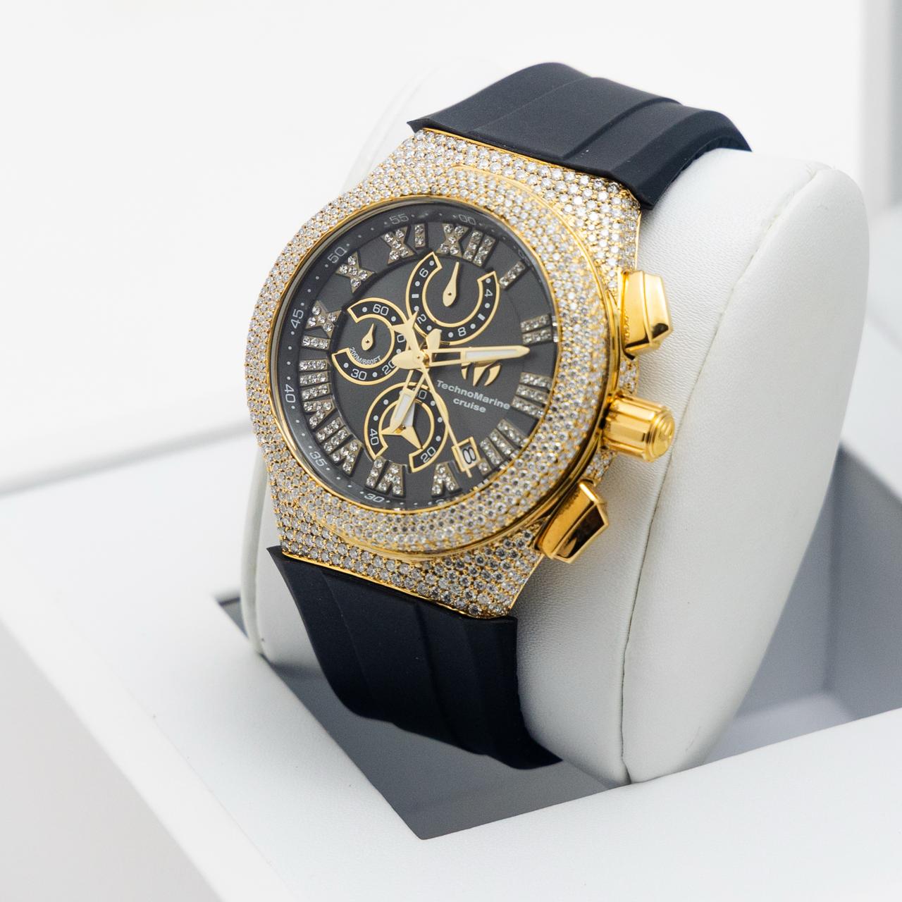 Technomarine Custom Vvs Moissanite Cruise Star gold with black dial,