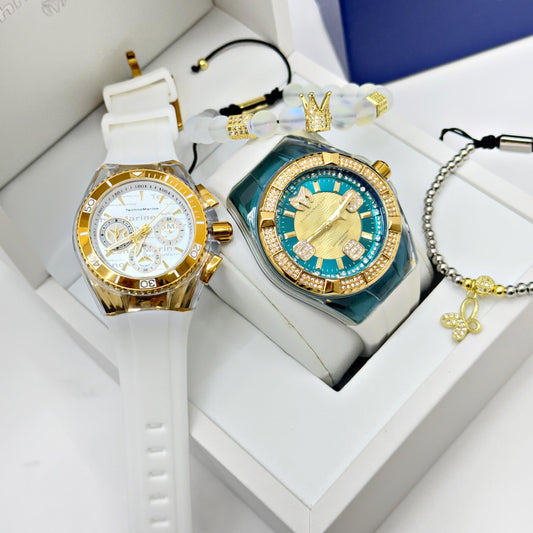 Technomarine Cruise Men’s Watch 45.5mm White + TechnoMarine Cruise California Women's Watch 40mm, Incluye dos pulseras gratis