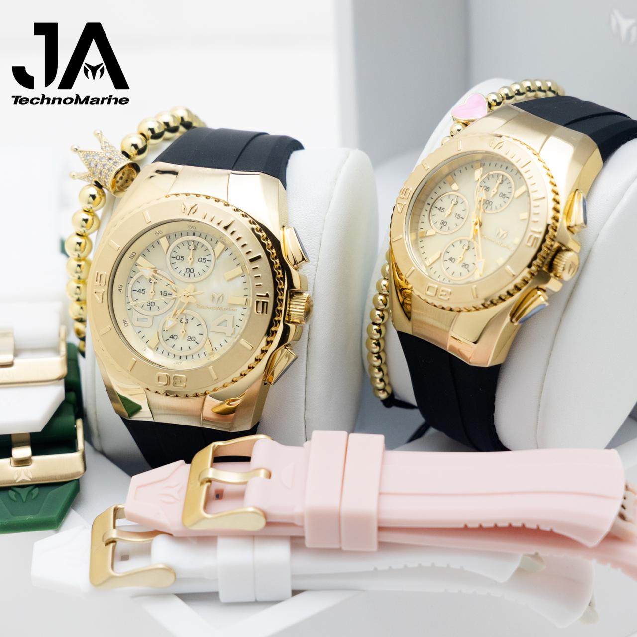 New Modelo 2025 TechnoMarine Cruise Original Men's Watch w/ Mother of Pearl Dial 44 mm,Technomarine 38.mm Cruise Chronograph Quartz Gold Dial Unisex Watch, Black, Oro Green with Interchangeable Strap