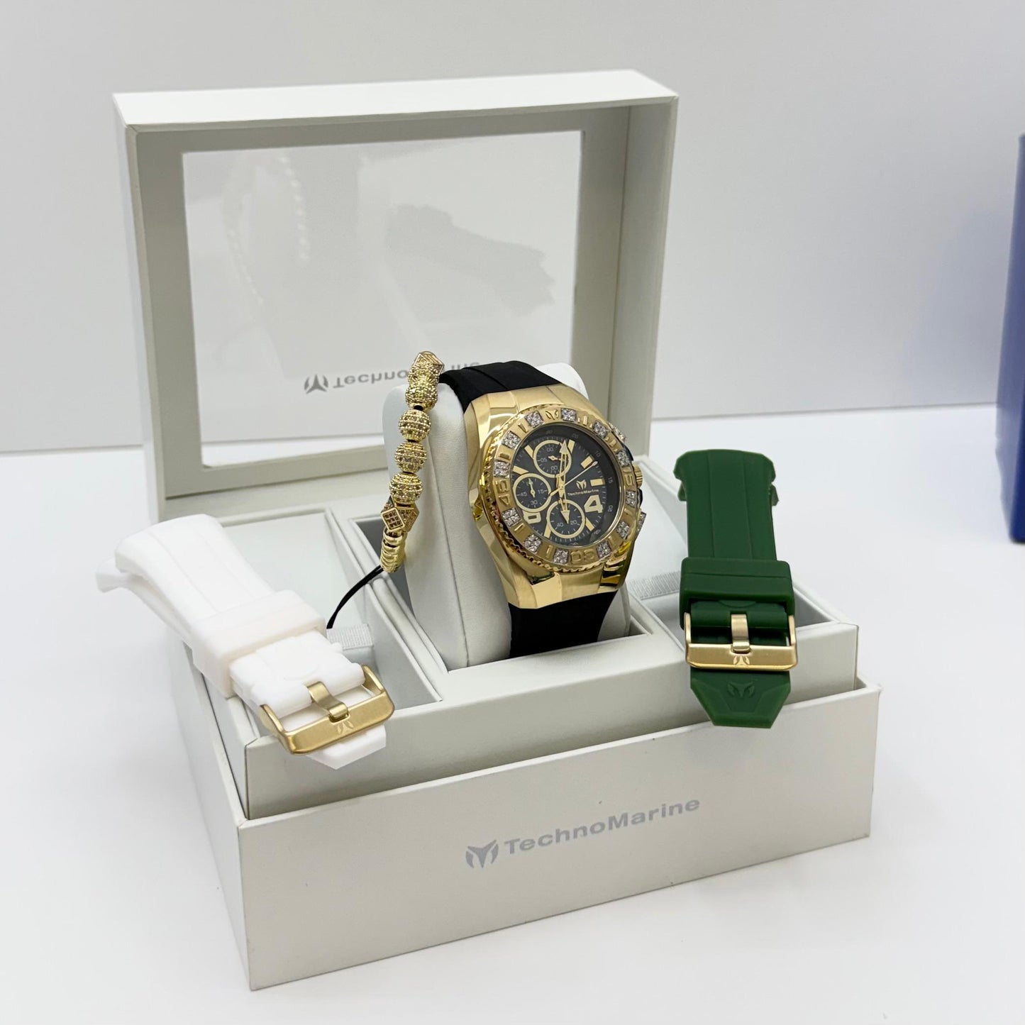New Modelo 2025  TechnoMarine Cruise Original Men's Watch w/ Mother of Pearl Dial 44 mm, Black, Silver Green with Interchangeable Strap Custom Moisanite