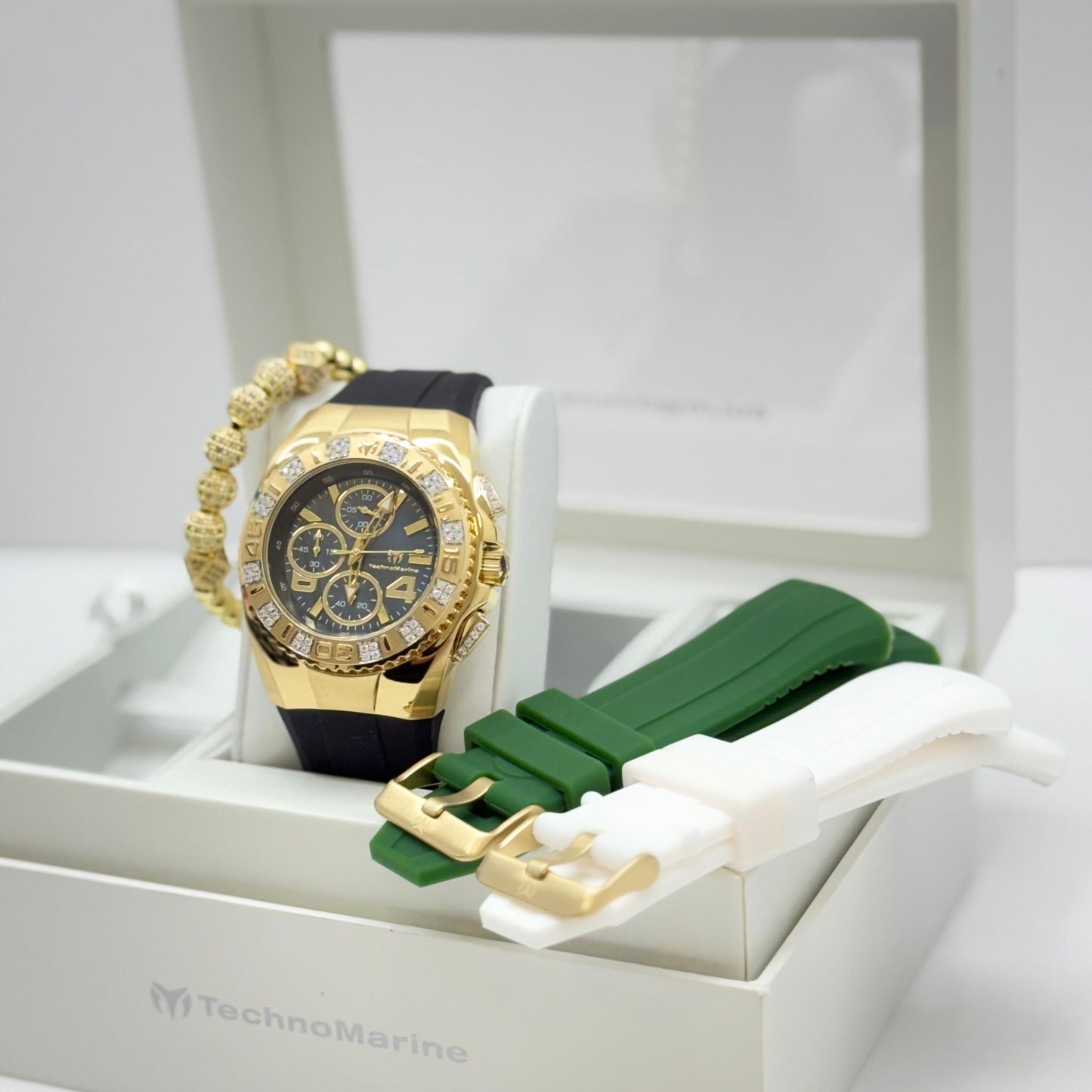 New Modelo 2025  TechnoMarine Cruise Original Men's Watch w/ Mother of Pearl Dial 44 mm, Black, Silver Green with Interchangeable Strap Custom Moisanite