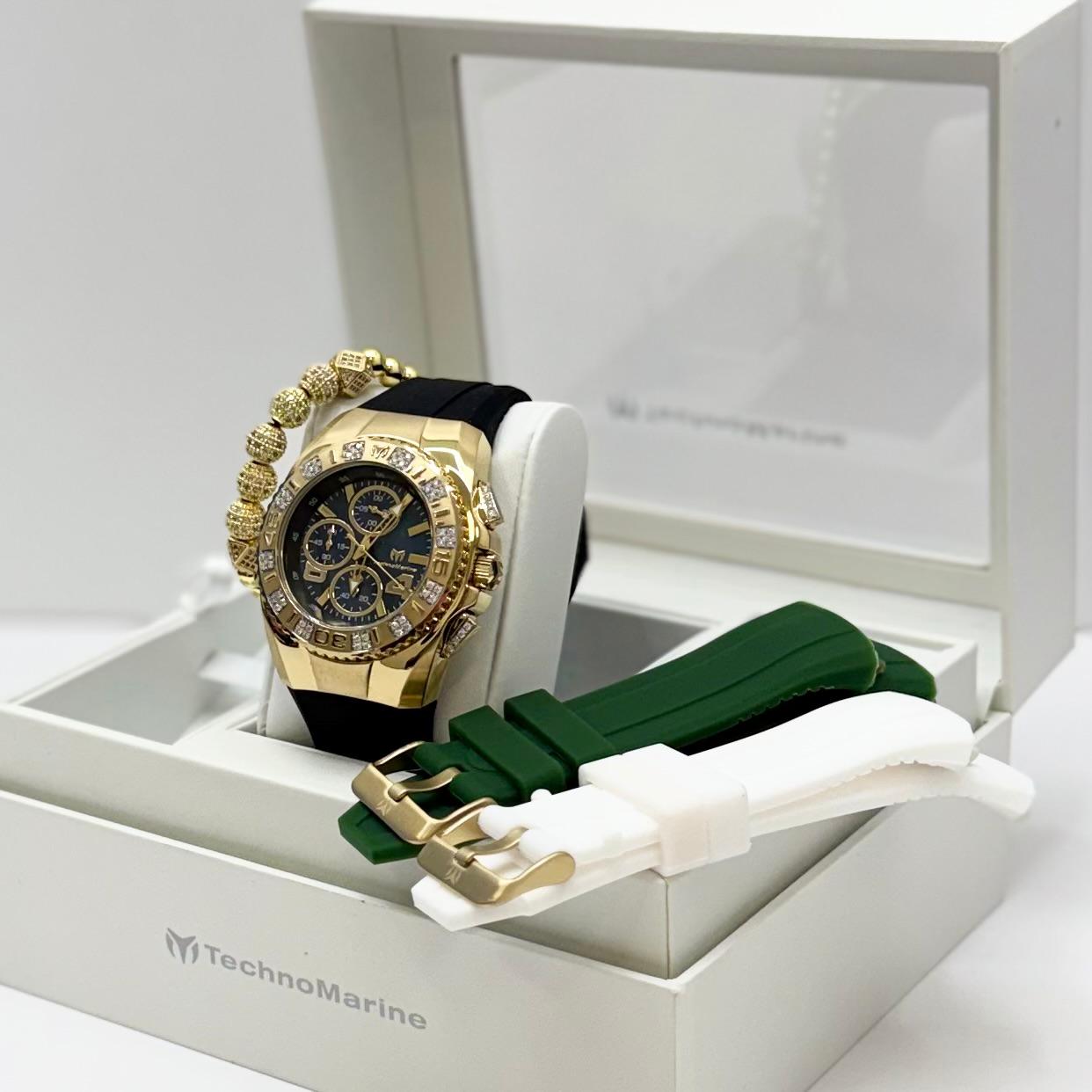 New Modelo 2025  TechnoMarine Cruise Original Men's Watch w/ Mother of Pearl Dial 44 mm, Black, Silver Green with Interchangeable Strap Custom Moisanite