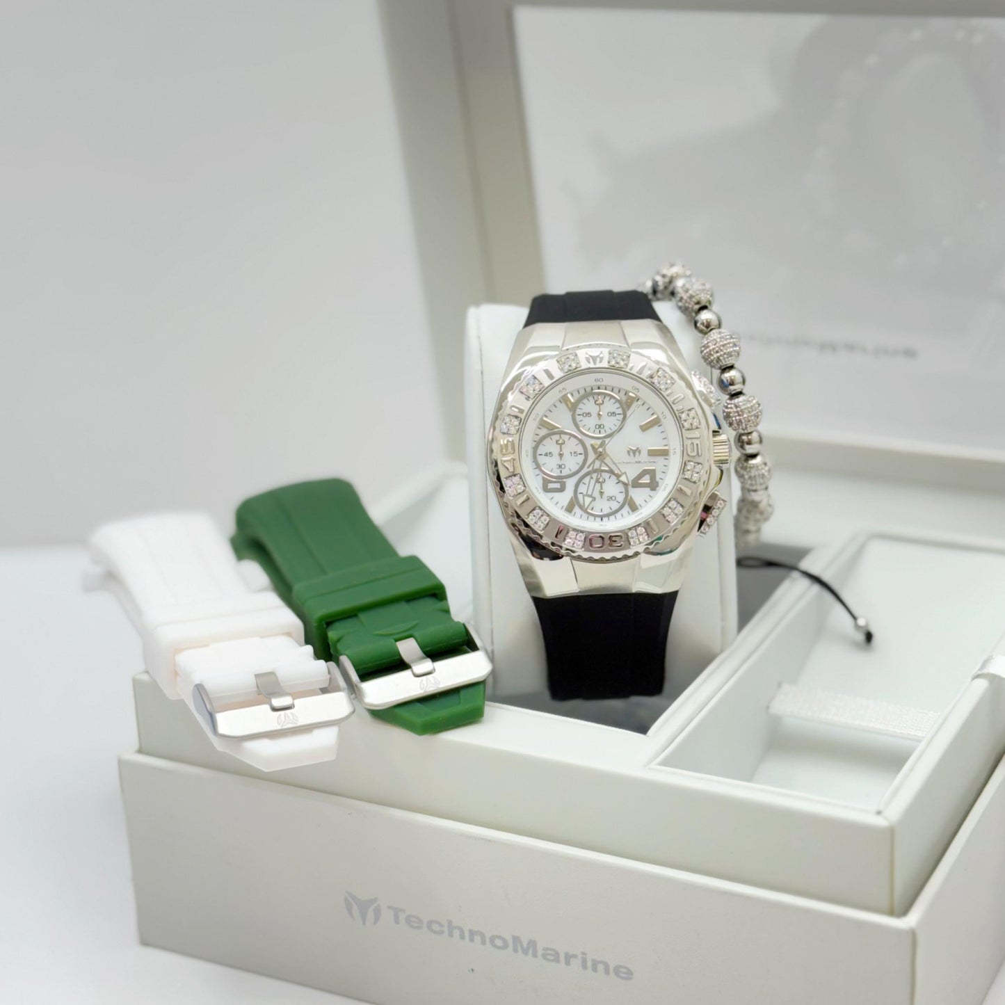 New Modelo 2025  TechnoMarine Cruise Original Men's Watch w/ Mother of Pearl Dial 44 mm, Black, Silver Green with Interchangeable Strap Custom Moisanite
