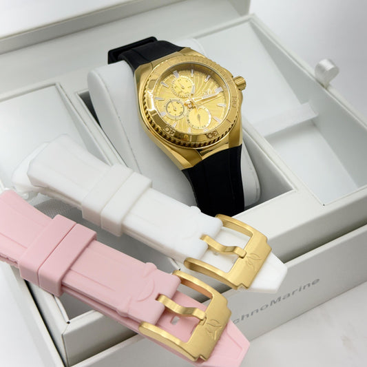 Technomarine  40mm Cruise Chronograph Quartz Gold Dial Unisex Watch Una Pulsera Gratis