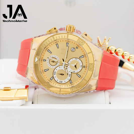 Technomarine Men's 46mm Cruise Star Qtz Chrono Gold And Gold Dial Men's Watch Three Straps