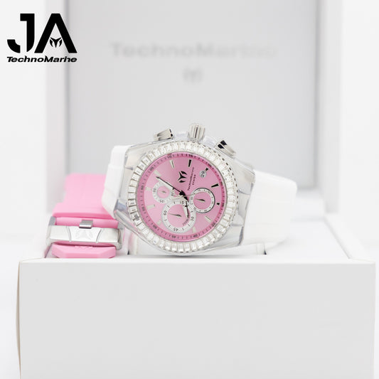 TechnoMarine Cruise Original Unisex Watch - 45mm, Pink Silver (Una Pulsera Gratis Dos Correas Blanca y rosa)