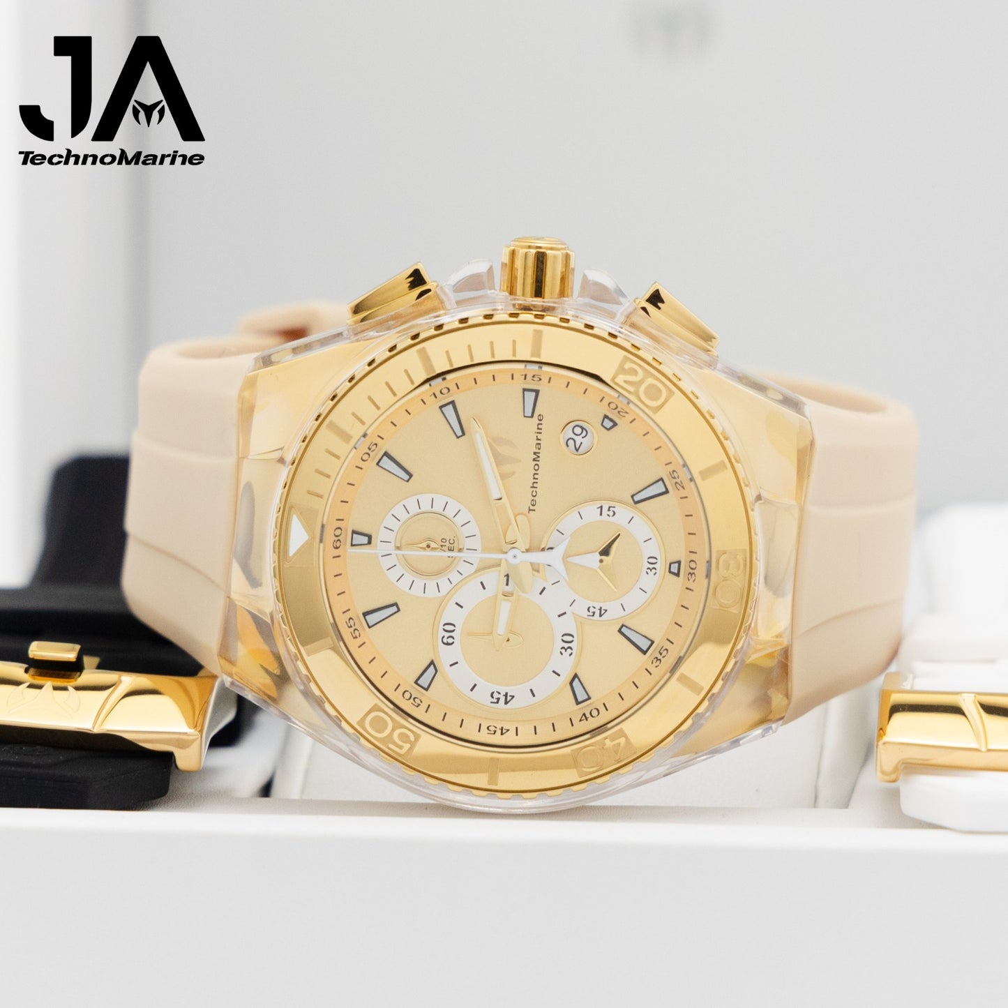 Technomarine Men's 46mm Cruise Star Qtz Chrono Gold And Gold  Dial Men's Watch Tres Correas