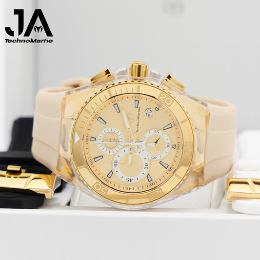 Technomarine Men's 46mm Cruise Star Qtz Chrono Gold And Gold Dial Men's Watch Three Straps