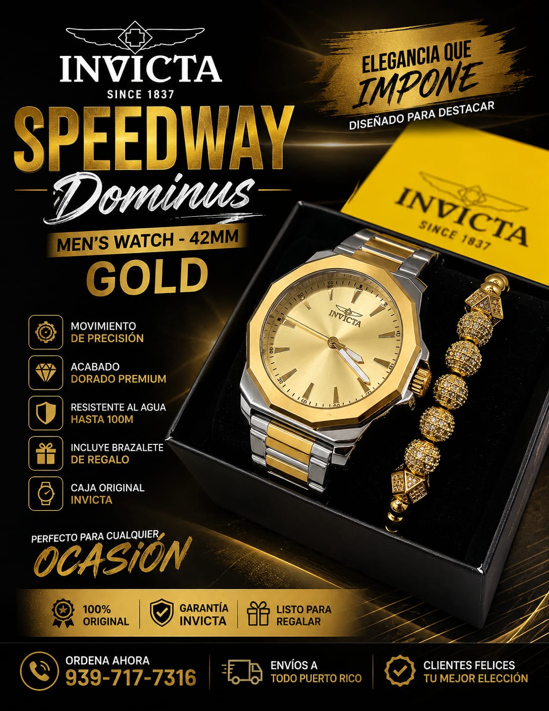 Invicta Speedway Dominus Men's Watch - 42mm. Gold Escoger