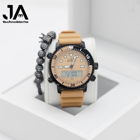 Invicta Pro Diver DigiQuartz Men's Watch - 46.5mm, Tan Una Pulsera Gratis
