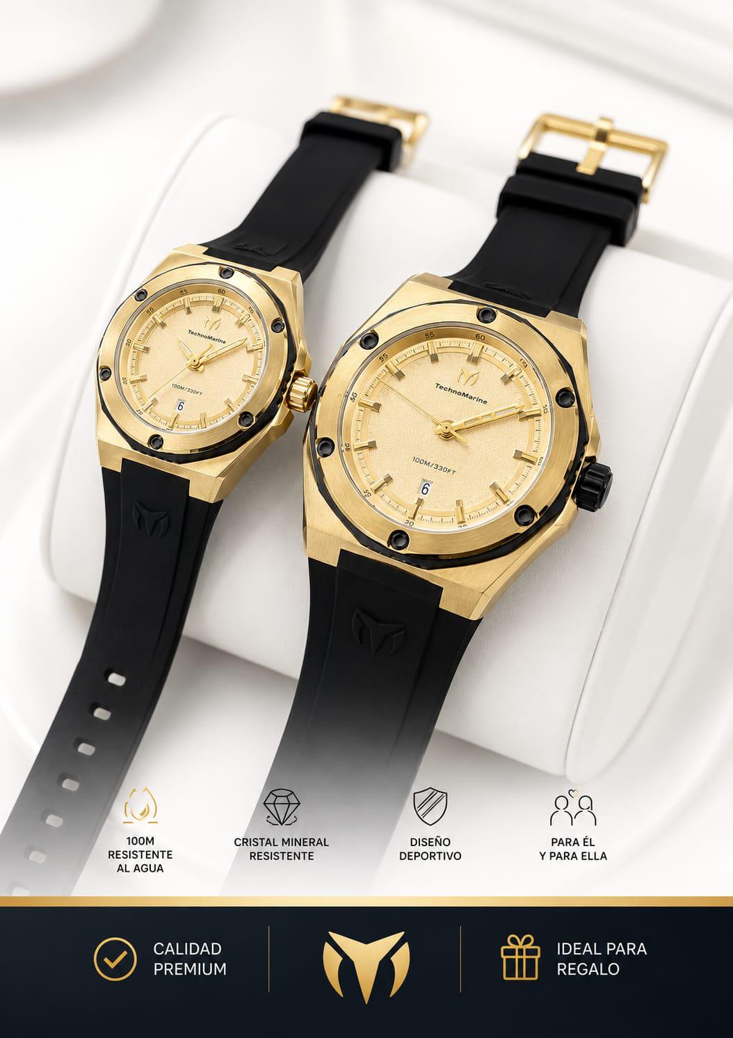 TechnoMarine Coral Legacy Sport Men's Watch  45mm, Black, TechnoMarine Coral Legacy Women Watch - 36mm,2 PULSERA GRATIS