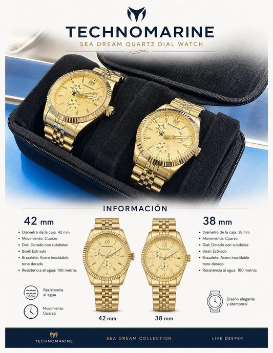 TECHNOMARINE Sea Dream Quartz Dial Watch 42 mm,TECHNOMARINE Sea Dream Quartz Dial Watch 38mm DOS Pulsera Gratis
