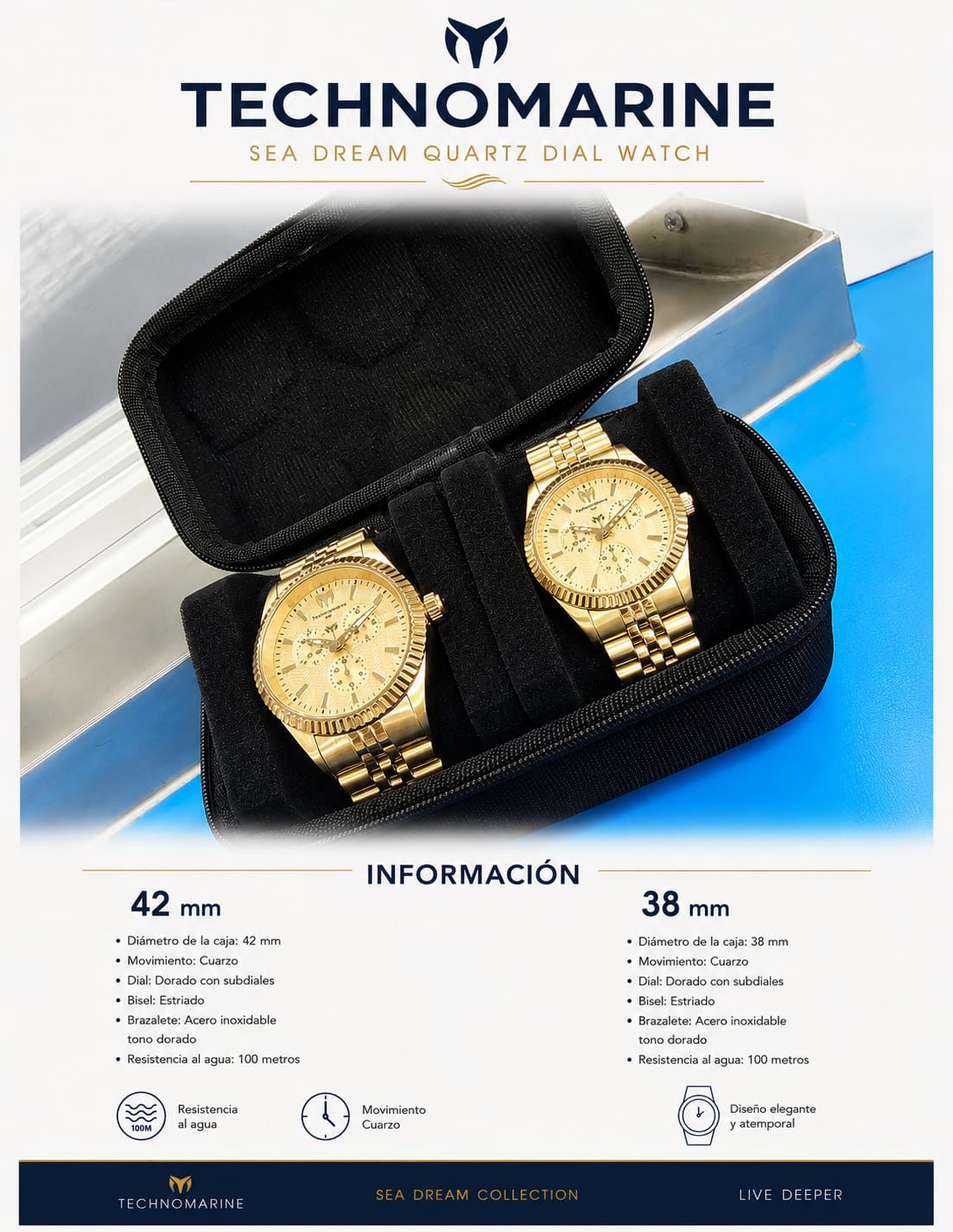 TECHNOMARINE Sea Dream Quartz Dial Watch 42 mm,TECHNOMARINE Sea Dream Quartz Dial Watch 38mm DOS Pulsera Gratis