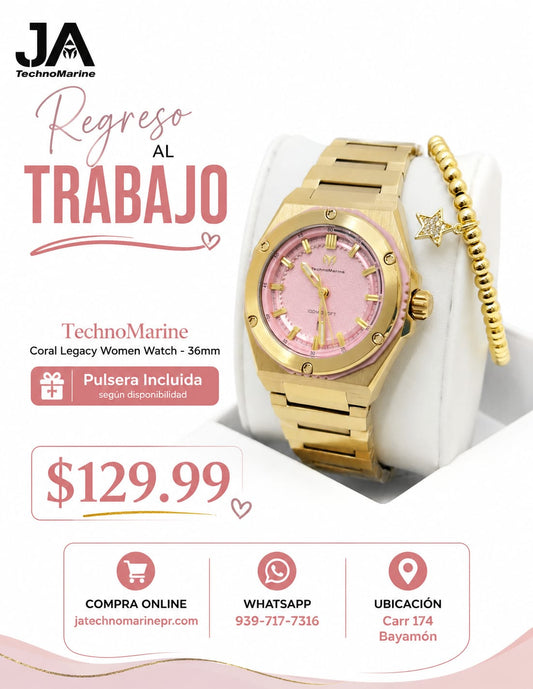 TechnoMarine Coral Coral Legacy Women Watch - 36mm Pulsera Incluida