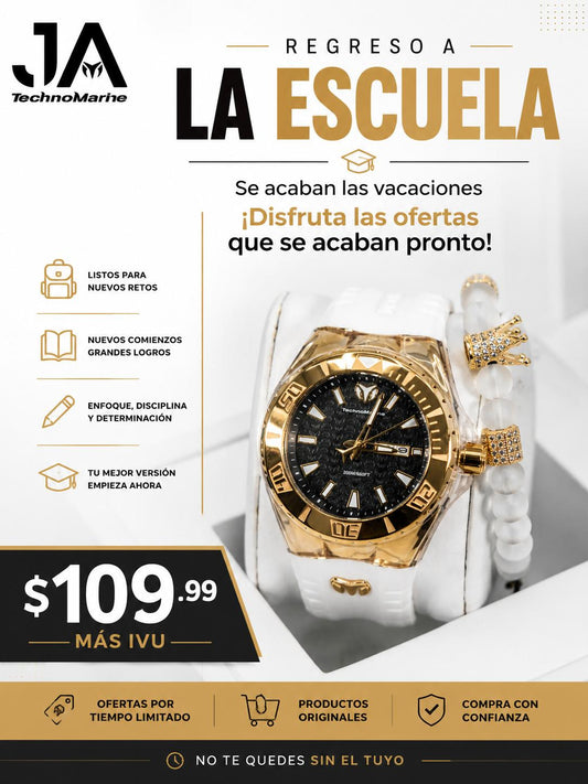 TechnoMarine Cruise Monogram Men's Watch - 47.8mm Correa Blanca, Fondo Negro INCLUYE PULSERA