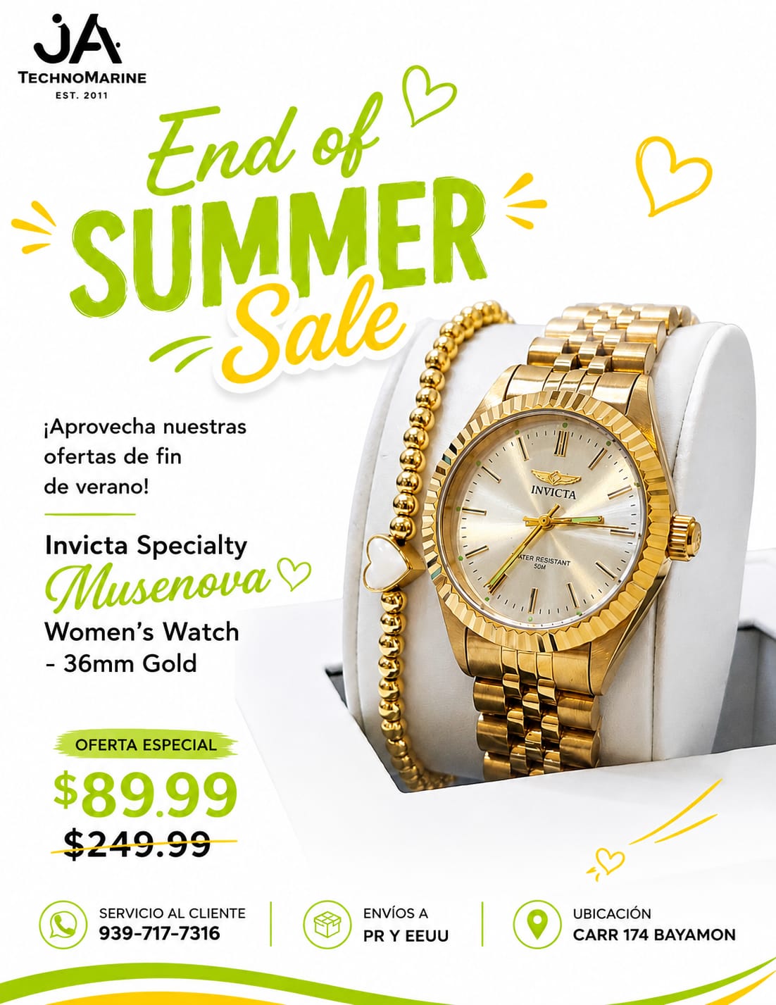 Invicta Lady Specialty Quartz Watch, Gold 36mm Incluye Una Pulsera Gratis