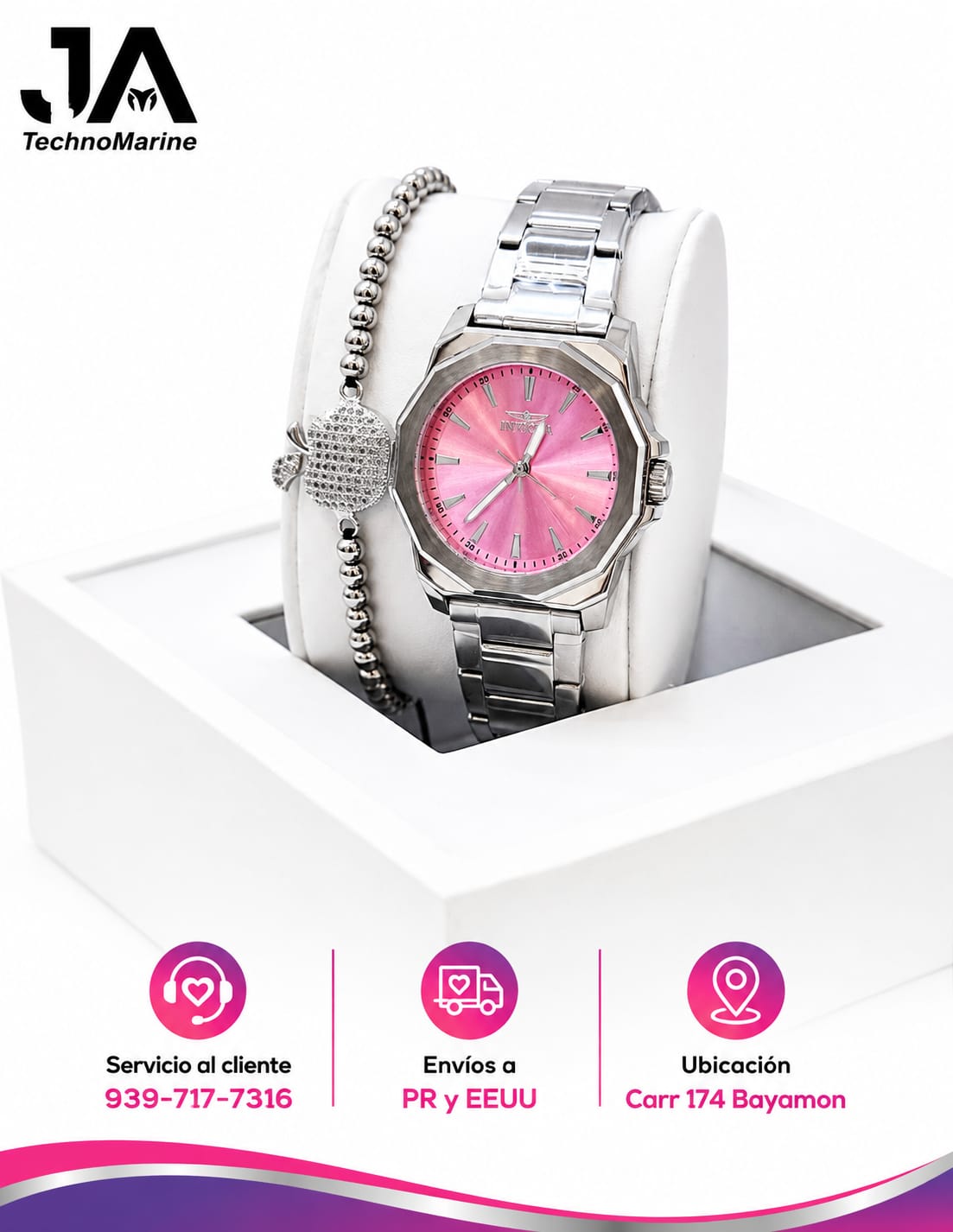 Invicta Speedway Facetio Women's Quartz Analog Steel Pink Dial 34mm Silver