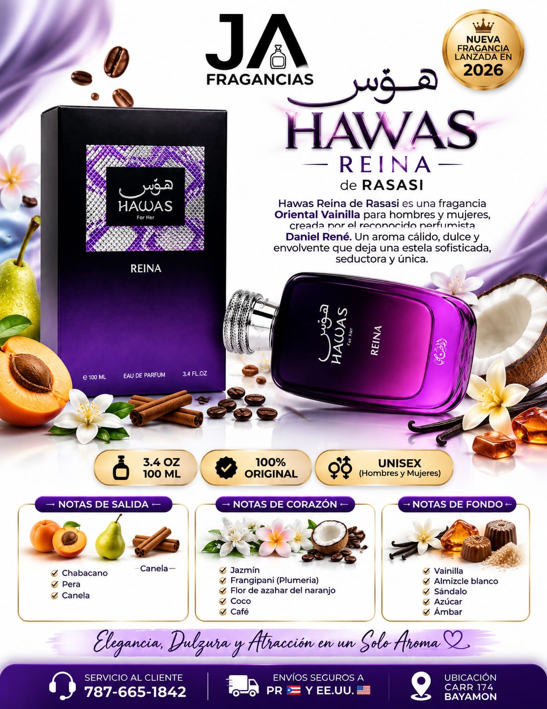 Hawas Reina 3.4oz Eau De Parfum Women Rasasi 5% Descuento Adicional
