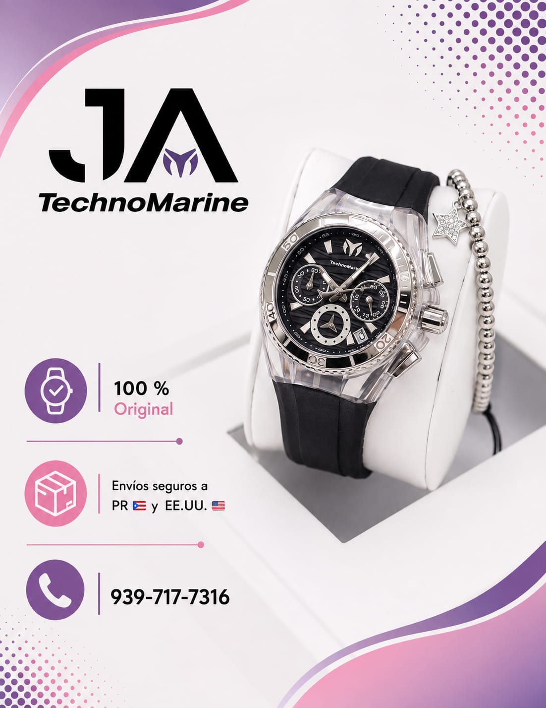 Technomarine Cruise Lady 40mm Stainless Steel Black Silver Dial Quartz Una Pulsera Gratis