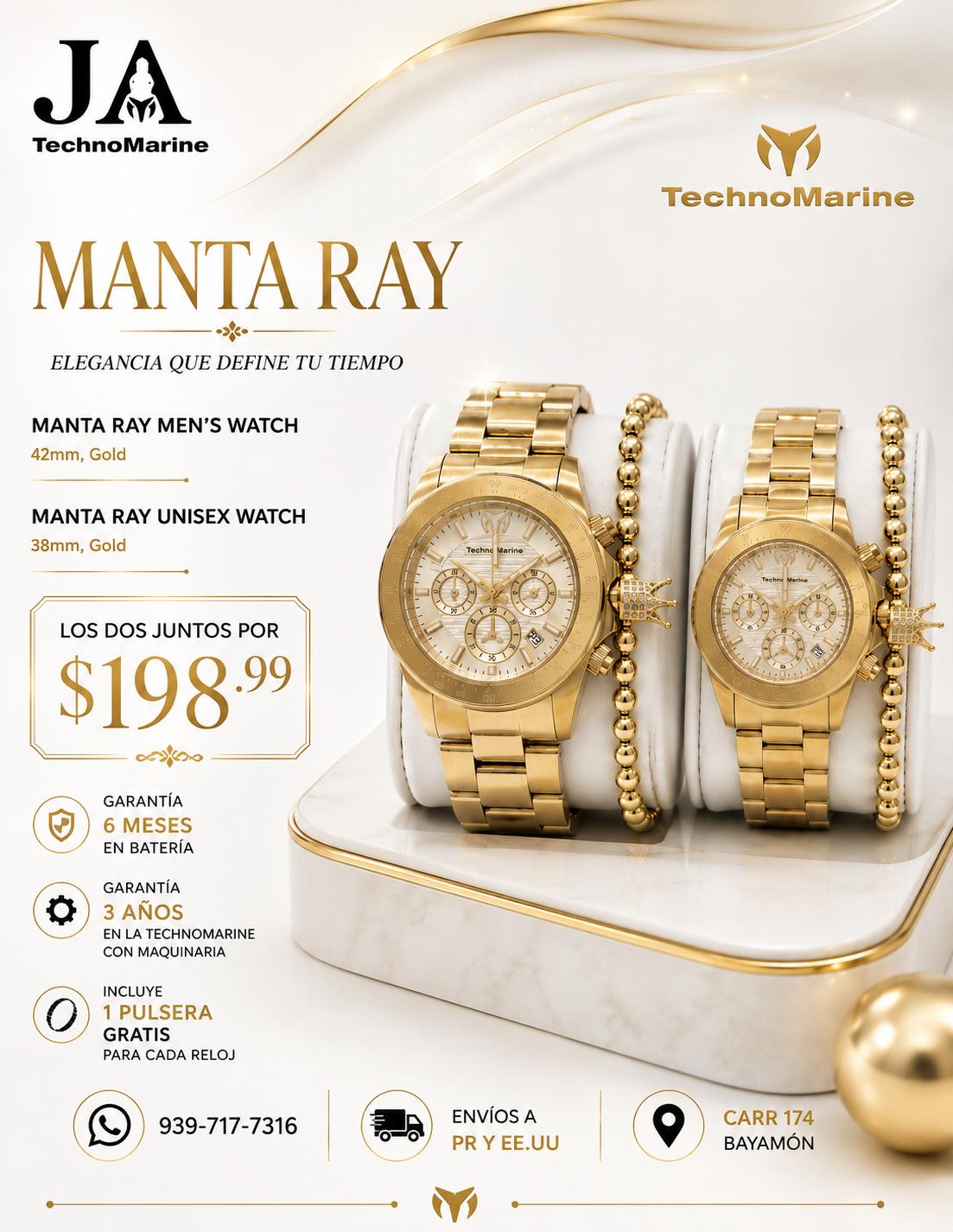 2x 1 Technomarine Manta Ray Gold 42mm & Manta Ray Gold 38mm 2 Pulseras