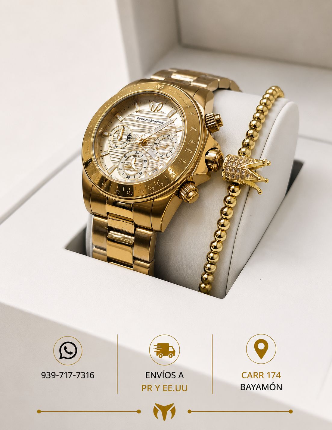 Technomarine Manta Ray Chronograph Quartz White Dial 38mm Gold Incluye Pulsera
