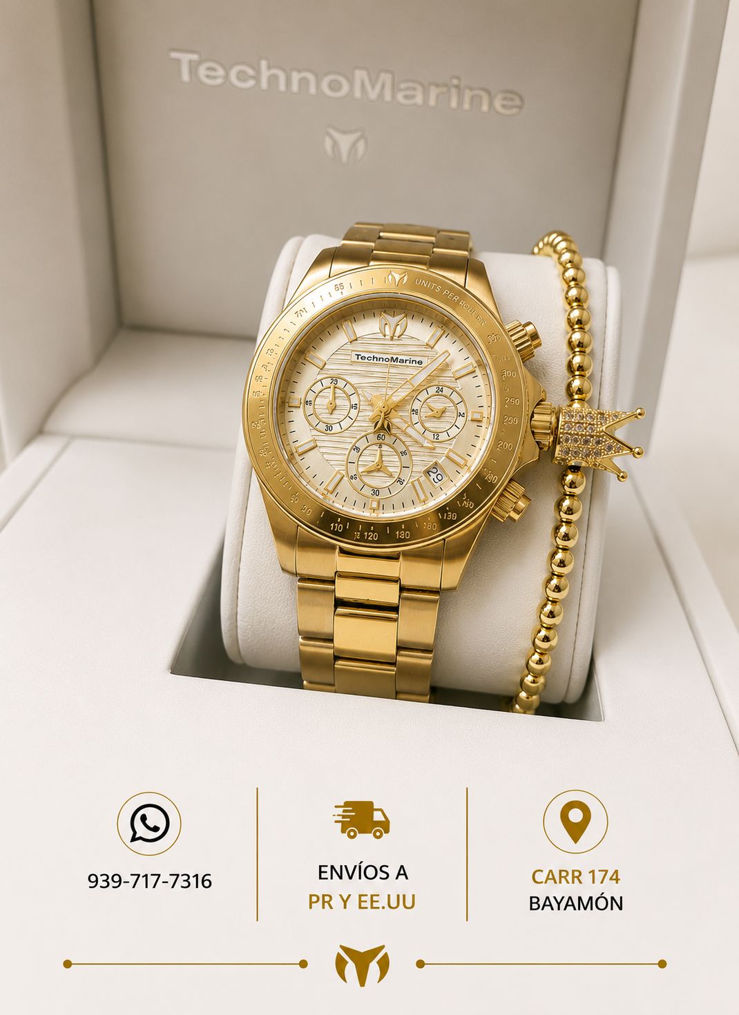 Technomarine Manta Ray Chronograph Quartz White Dial 38mm Gold Incluye Pulsera
