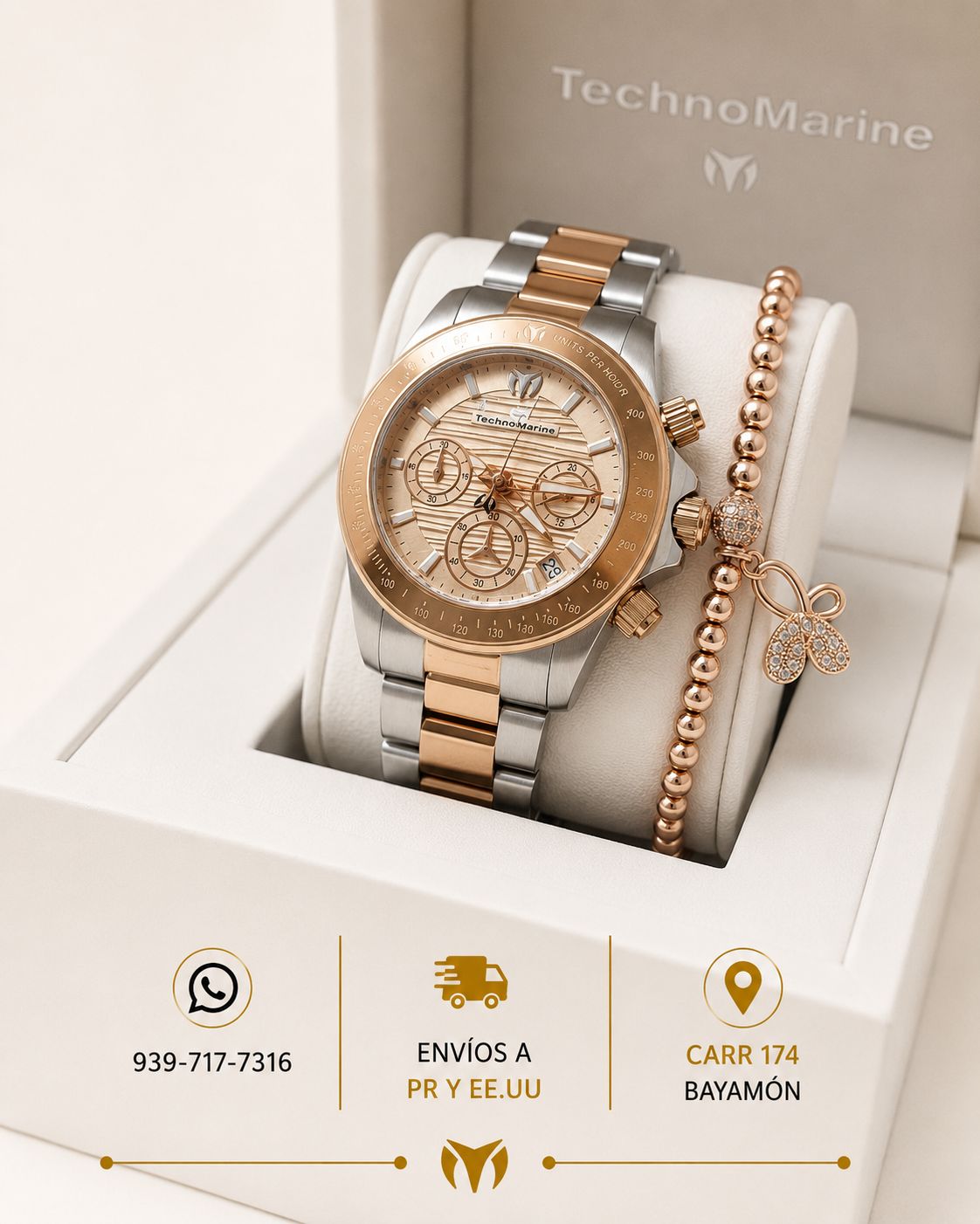 Technomarine Manta Ray Chronograph Quartz White Dial 38mm Rose Gold Incluye Pulsera