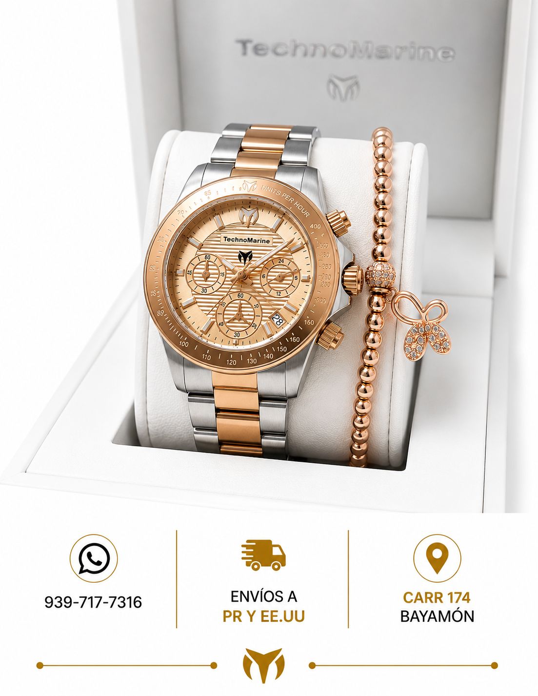 Technomarine Manta Ray Chronograph Quartz White Dial 38mm Rose Gold Incluye Pulsera