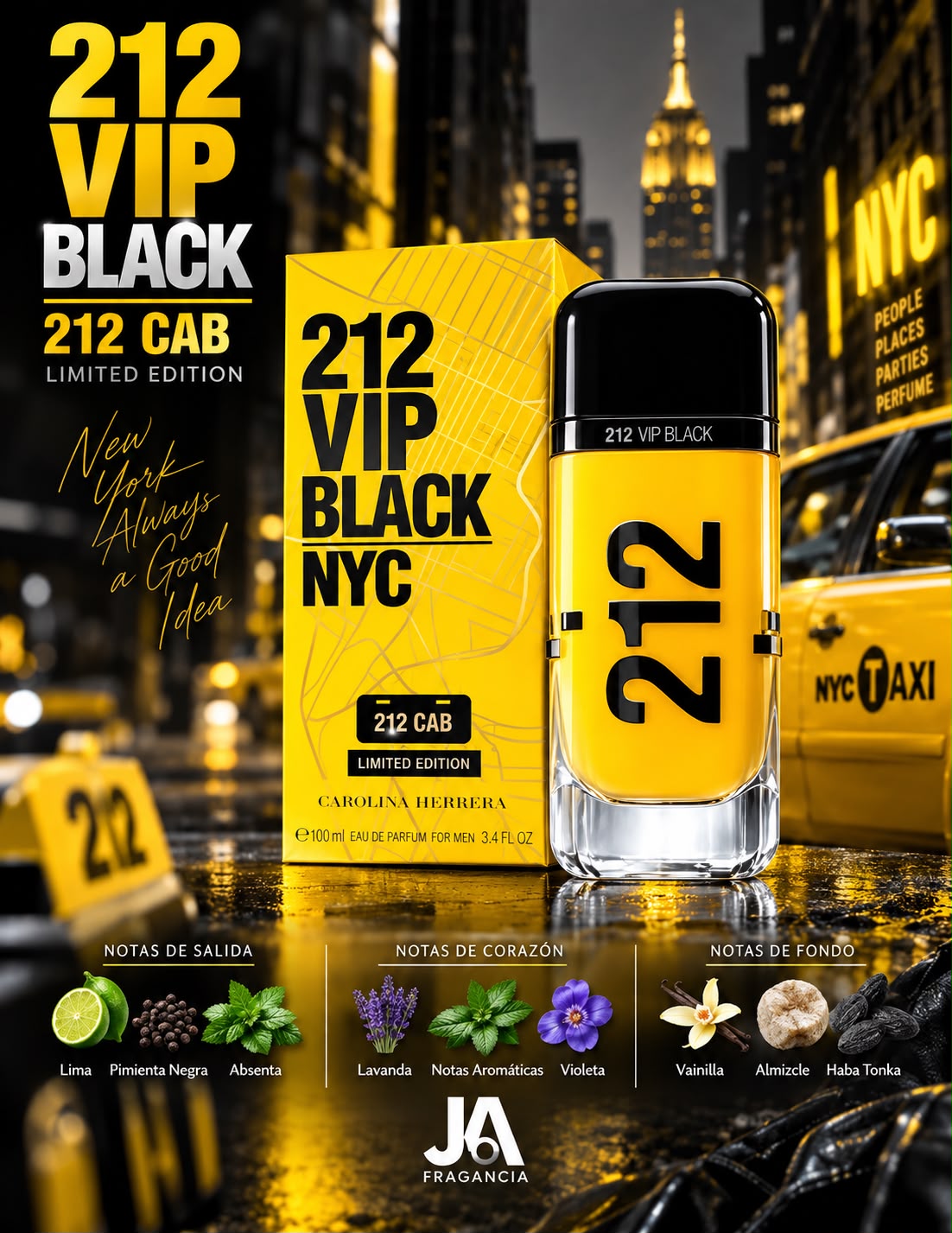 212 VIP Black NYC 212 Cab Limited Edition Carolina Herrera 3.4oz 5% De Descuento Adicional