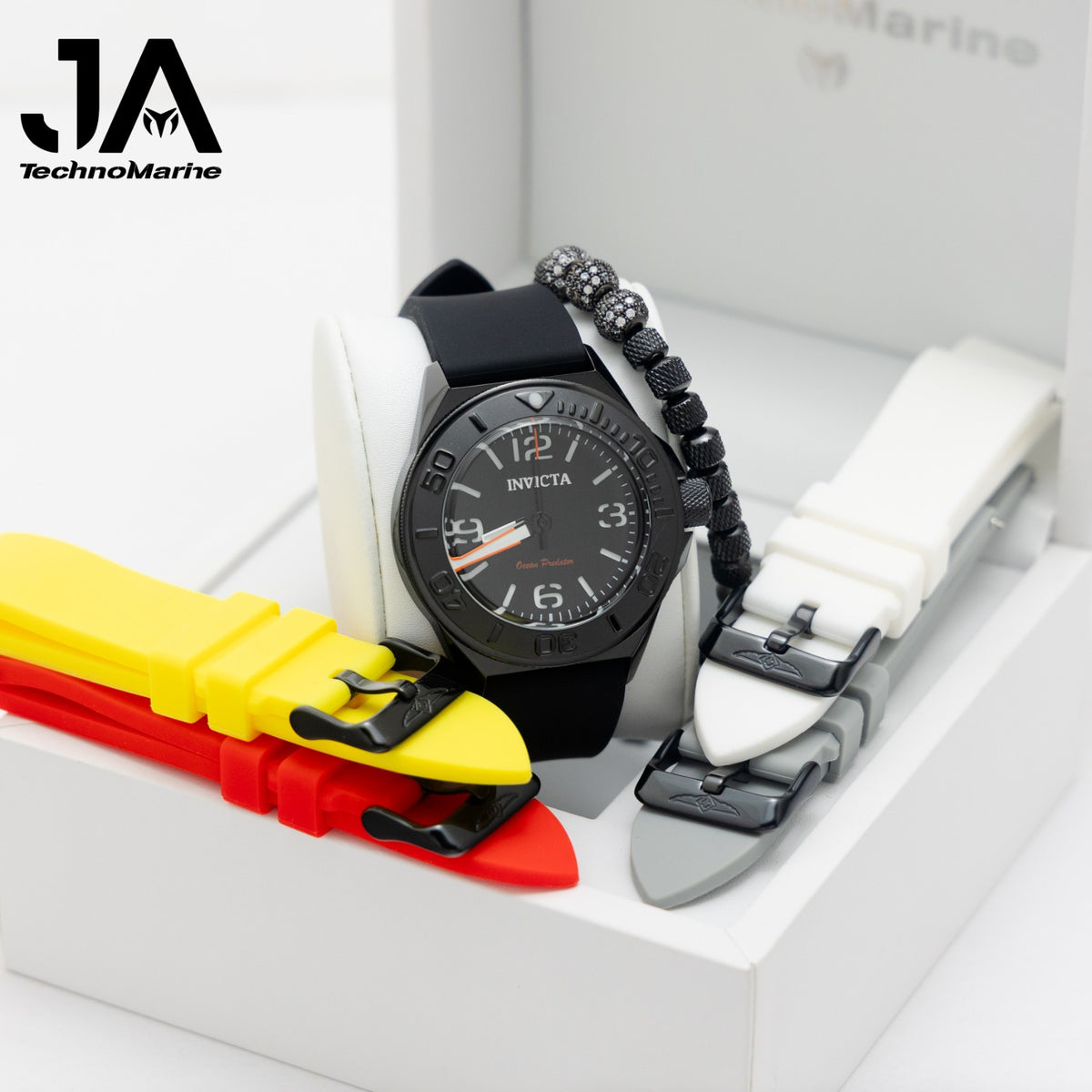 Invicta OCEAN PREDATOR Men's Watch - 43mm, Yellow, Red, White, Grey, Black with Interchangeable Strap Una Pulsera Gratis