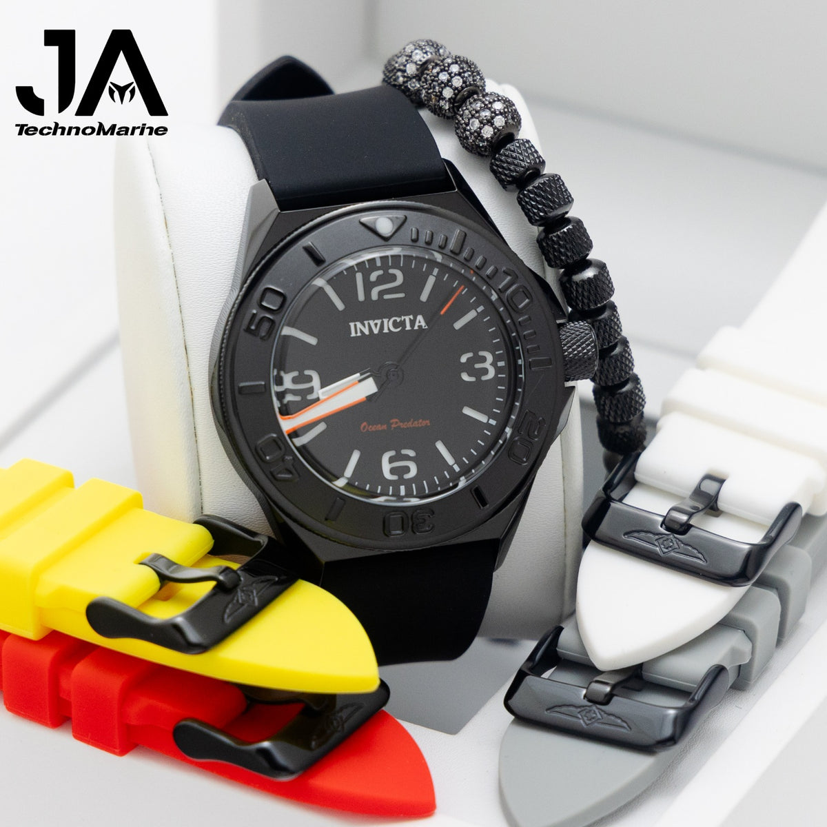 Invicta OCEAN PREDATOR Men's Watch - 43mm, Yellow, Red, White, Grey, Black with Interchangeable Strap Una Pulsera Gratis