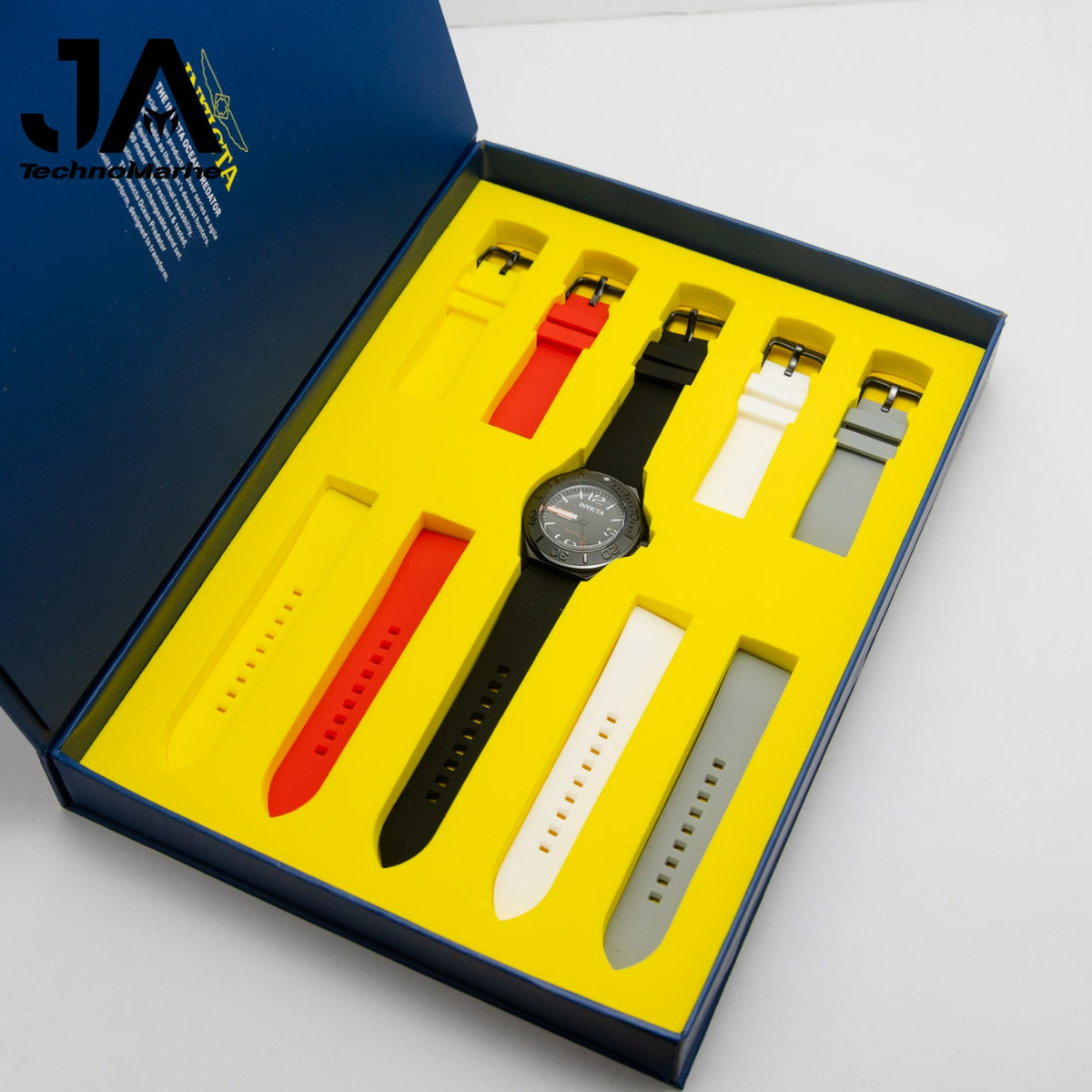Invicta OCEAN PREDATOR Men's Watch - 43mm, Yellow, Red, White, Grey, Black with Interchangeable Strap Una Pulsera Gratis